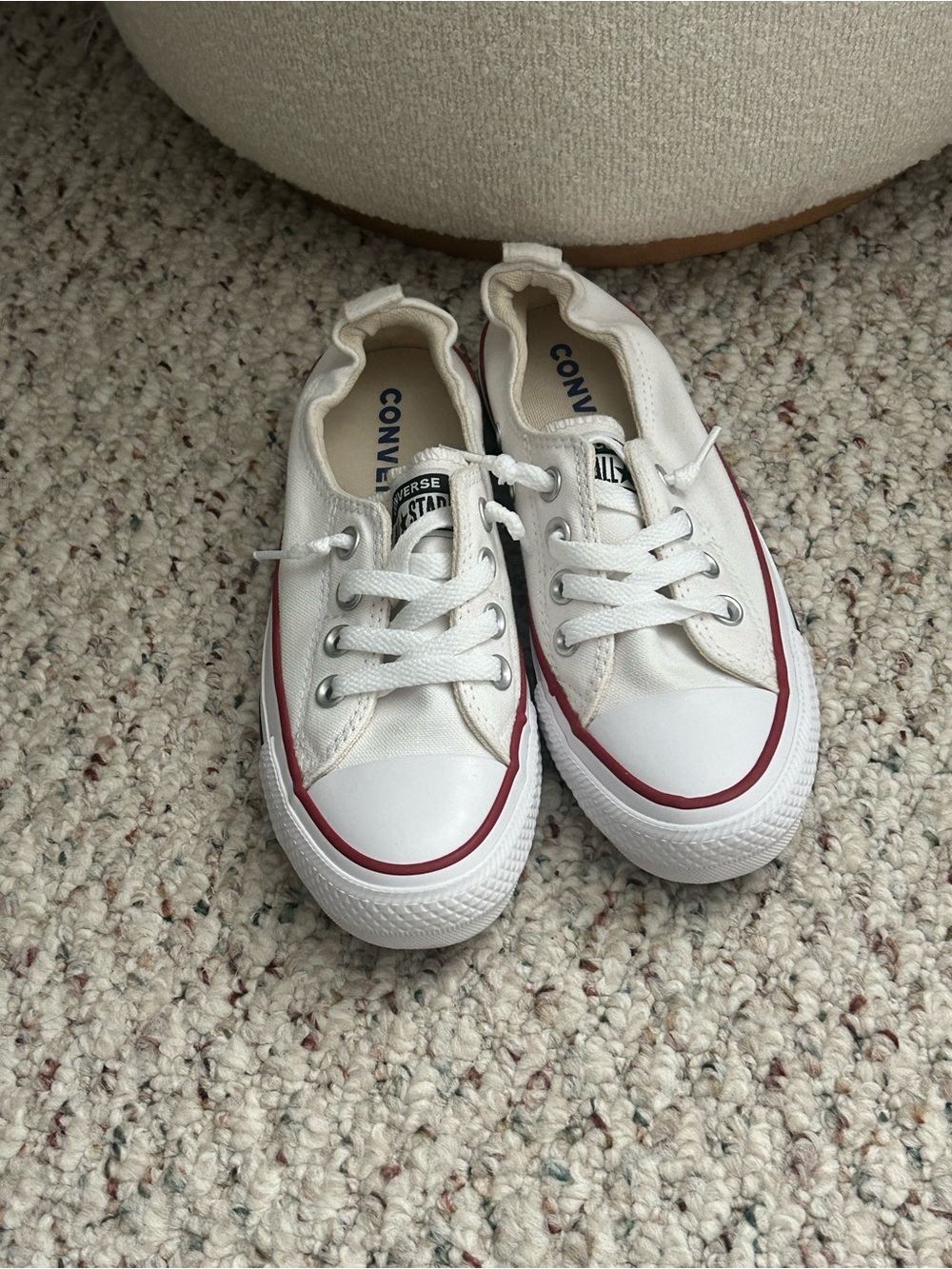 Converse Women’s White Low-Top Canvas Sneakers with Red Trim